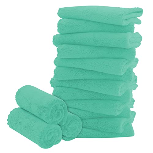 Image of 16 Pack Baby Washcloths - 10x10 Inch, Coral Fleece - Extra Absorbent and Soft Wash Clothes for Newborns, Infants and Toddlers - Suitable for Sensitive Skin and New Born - Baby Shower - Aqua Green