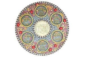 Colourful Passover Seder Plate with Pomegranate and Flowers
