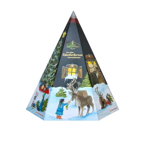 Der echte Räucherkerzen Adventskalender Pyramide mit Räucherhäuschen aus Metall und