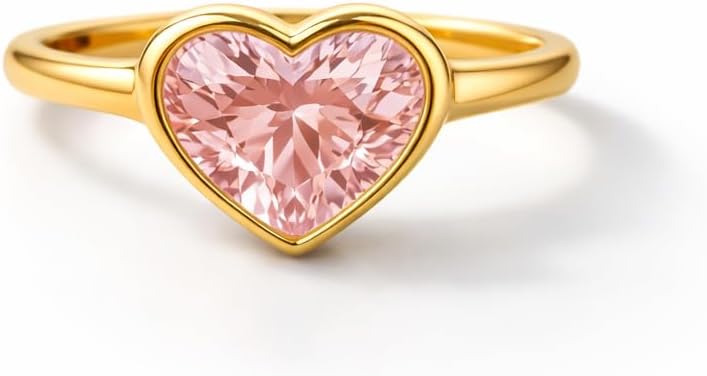 Heart Cut Morganite Ring for Women in 14K Yellow Gold Bezel Set Engagement Ring Romantic Solitaire Promise Ring Dainty Valentine Gift Jewelry