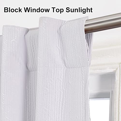 Lecloud Stripe 100% Blackout Curtains For Bedroom, 2 Panels White Curtains 84 Inches Long, Thermal Insulated Back Tab Curtains For Living Room, 3D Embossed Luxury Fabric Window Curtains, 52" Wx84 L #TOP2