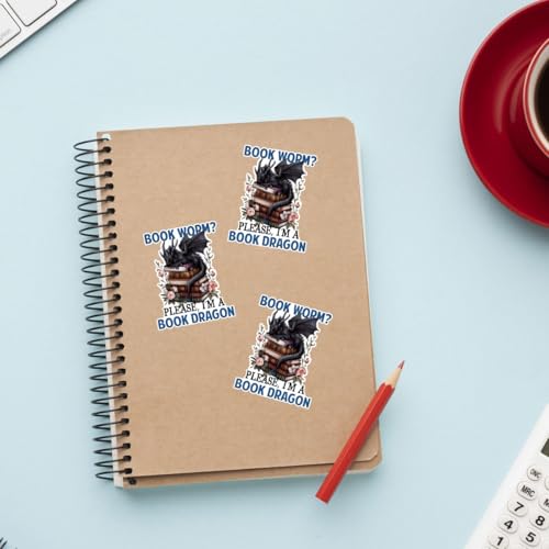 Image of (3PCs) Bookworm Please I Am A Book Dragon Sticker, Fantasy Books Stickers for Kindle Adult, Bookworm Stickers, Books Lover Gifts for Laptop Water Bottle Phone Car Helmet 3 inch (Normal, 3in)