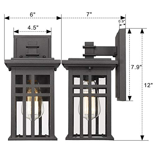 Image of zeyu 2 Pack Outdoor Wall Sconce, Exterior Wall Mount Light in Black Finish with Clear Glass Shade, 20068B1-2PK