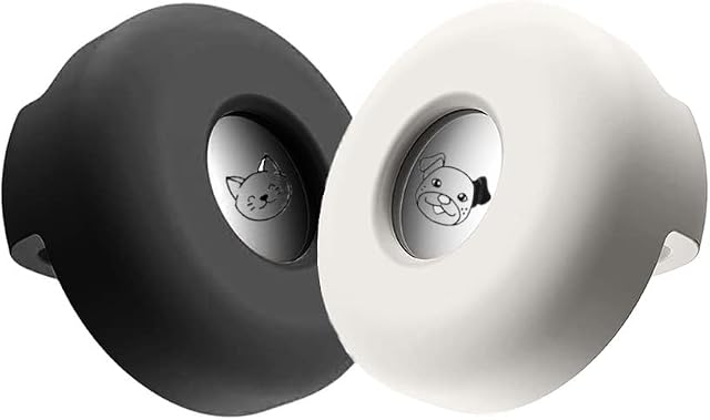 Airtag Collar (2 Pack), Premium Silicone Pet Collar Case for Apple Airtags, Anti-Loss Air Tag Case Holder Compatible with Cat Dog Collars Charms & Collar Tag Backpack (Black/White)