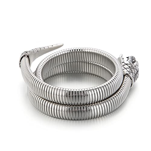 Klapgo Snake Head Charm Cuff Bangle For Men & Women, Gothic Style Animal Retro Bracelet Stainless Steel Jewelry (Silver) #TOP1