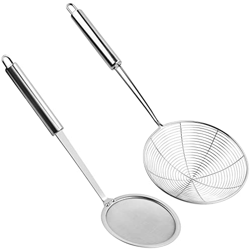 volumoon 2 Piezas Espumadera Araña de Acero Inoxidable, Colador de Alimentos para Cocina, Fina Espumadera, Fina Coladores, Tamiz de Cocina para Freír Pastas Espaguetis y Fideos