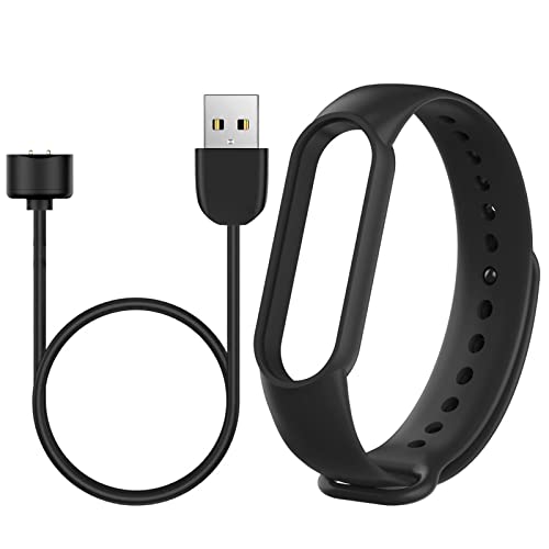 ILamourCar Cargador Compatible con Xiaomi Mi Band 7 / Band 6 / Band 5, Cable de Carga Magnético, Compatible con Xiao-mi Mi Band 5 6 7, con Mi Band 5 Correas de Silicona (Negro) Cover