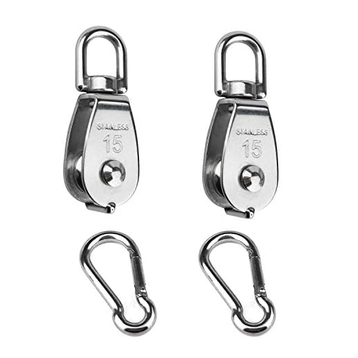 Hamineler 2PCS 304 Stainless Steel Single Pulley Block M15, Wire Rope Crane Pulley Block Hanging Wire Towing Wheel with 2PCS Spring Snap Hook