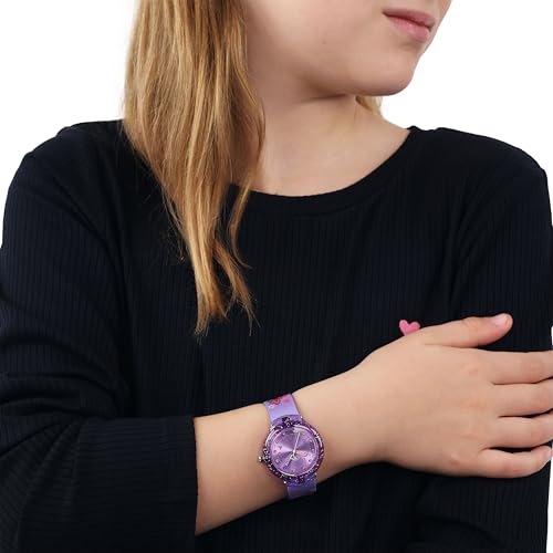 Tom Tailor Armbanduhr mit Textilband für Mädchen, mit Kristall, pink, wasserdichte 3 bar, Schmetterling, Geschenkidee, kommt in Uhren Geschenkbox, 2100710