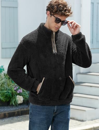 Image of ZAFUL Men 1 /4 Zipper Ethnic Aztec Fleece Unisex Winter Sweatshirt Tops 2026 | Funnel Neck Fluffy Polar Fleece Faux Sherpa Soft Thermal Pullover Kangaroo Pocket Jacket Hoodie Tops