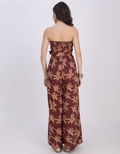 Image of Moomaya Women's Off-Shoulder Printed Rayon Jumpsuit | Sleeveless Indo-Western Romper With Fabric Belt & Pockets