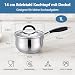 Onader Stielkasserolle 14cm, Edelstahl Milchtopf Induktion mit Glasdeckel