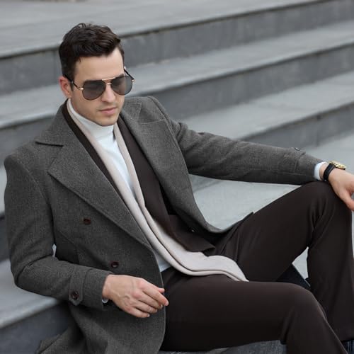 Mens Trench Coat Slim Fit Pea Coats Double Breasted Winter Wool Jackets Notched Lapel Collar Overcoat2