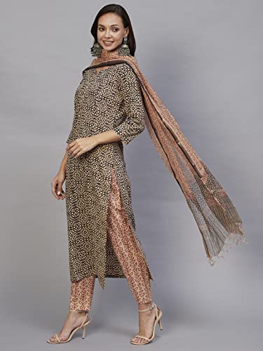 Image of ANNI DESIGNER Women's Cotton Blend Kurta with Pant & Dupatta