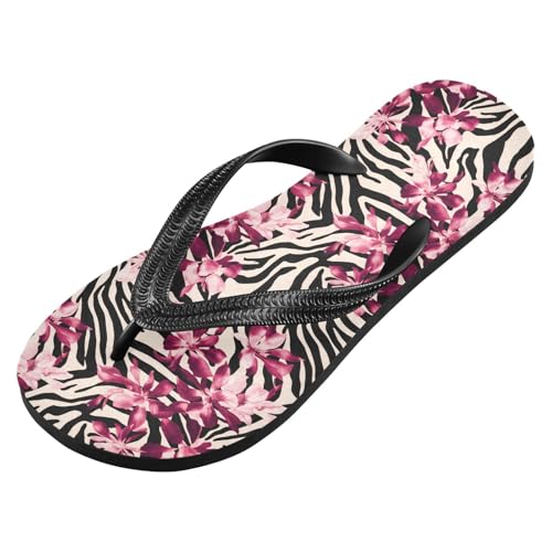 Flower Zebra Beige Flip Flops for Beach Thong Sandals Anti-slip Lightweight Shower Shoes for Indoor Outdoor House2