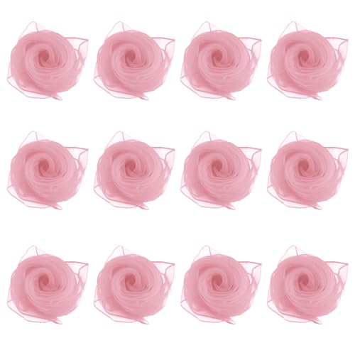Andux 12Pcs Colorfast Dance Scarves Square Scarf Movement Juggling Play Scarves for Kindergarten Children 24 by 24 Inches WDSJ-02 (Light Pink)