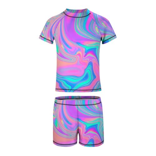Psychedelic 80's 90's Holographic MarblingChildren's Swimsuits Boys Two Piece Suit8-10Y（130cm）2