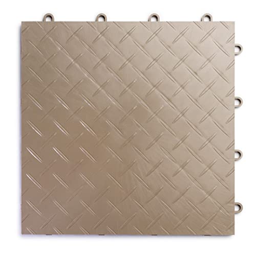 Big Floors RaceDeck Diamond Plate Design, Durable Interlocking Modular Garage Flooring Tile (24 Pack), Beige