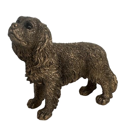 Animal Crackers Cavalier King Charles Spaniel Figur aus der Leonardo Reflections Bronzed Reihe, präsentiert in einer goldenen Geschenkbox