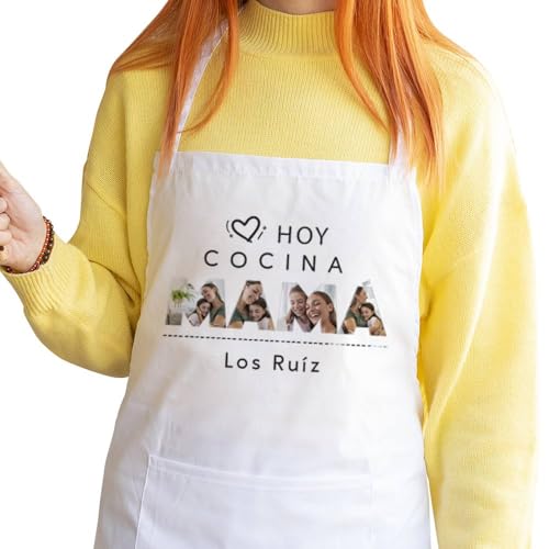 Transparent Gift Delantal Personalizado Mamá con Fotos y Nombre de Familia. Regalo Día de la Madre y Cumpleaños. Delantales de Cocina para Madres. Regalos Personalizados. Regalos Originales para Mujer
