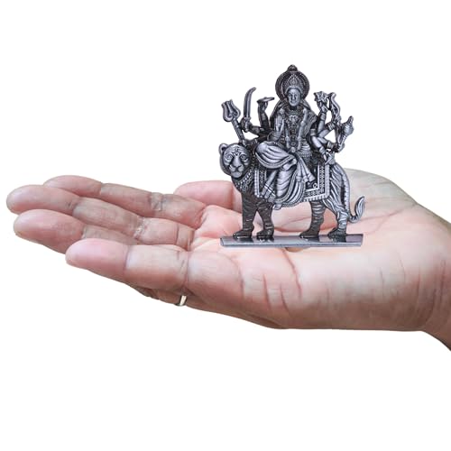 Image of anciently Maa Durga Idol for Dashboard, Metal, 1 Piece (Silver Colour)