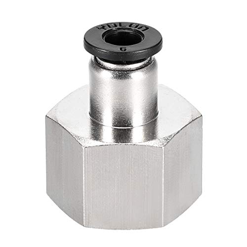 uxcell Push to Connect Tube Fitting Adapter 6mm Tube OD x 1/2PT Female Straight Pneumatic Connecter Silver Black