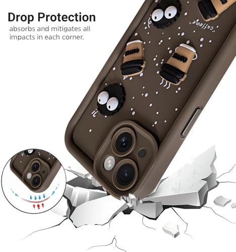 Image of SHINESTAR Back Cover for iPhone 15 Plus - 3D Cartoon Coffee & Eyes Design | Soft Silicone Shockproof Case with Full Camera Protection | Cute & Playful Phone Cover - Brown