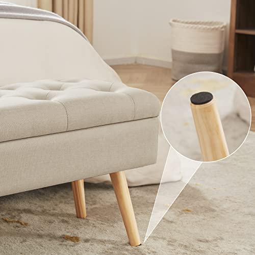 Gitrah Storage Bench Modern Entryway Bench End Of Bed Bench Ottoman Upholstered Linen Bedroom Benches For Foot Of Bed Tufted Bench Footrest Stool With Metal Legs 40" Beige #TOP6