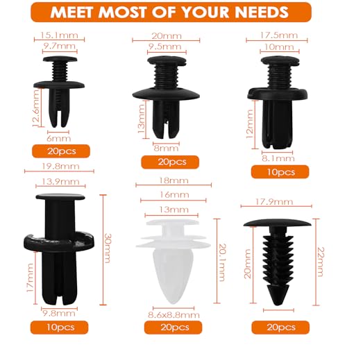 Baxcdyswe 100 Stück Befestigungsclips Auto, Universal Spreiznieten, Clips Auto, Befestigung, Kfz Clips Set, Verkleidung, 6 Arten Türverkleidung + 4 Lösewerkzeug Zierleistenkeile + 1 Hebelwerkzeug