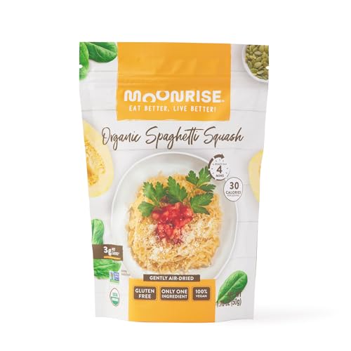 Moonrise Organic Dried Spaghetti Squash | Gluten Free | Low-Carb, Low-Calorie Vegetable Pasta | Keto and Vegan | Non-GMO | Ready in 4 minutes | 1.76 oz (Pack of 1) | (8.81 oz cooked)