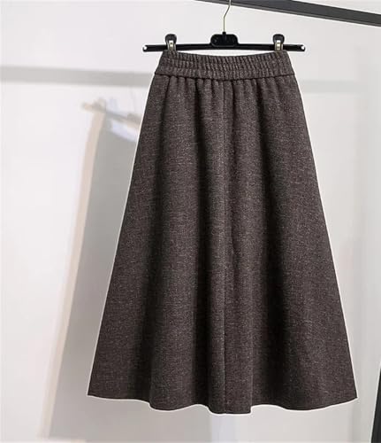 Women Plus Size High Waist Midi A- Line Skirt Woolen Vintage Mid Autumn Winter2