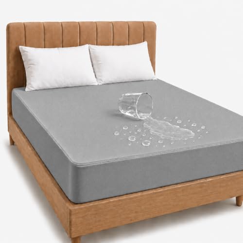 Image of Babylee 100% Waterproof King XL 78x72 Inch 6.5x6 Ft Fits Upto 10 Inch Mattress | Premium Terry Cotton Breathable Bed Protector | Mattress Cover for Double Bed | Grey