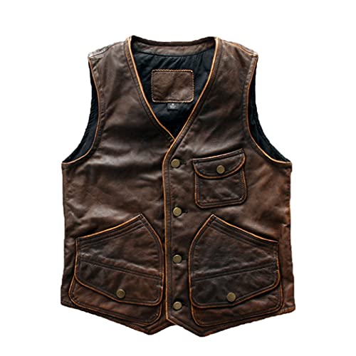 Veste de motard sans manches cuir véritable marron foncé S idéal pour vos virées un week-end