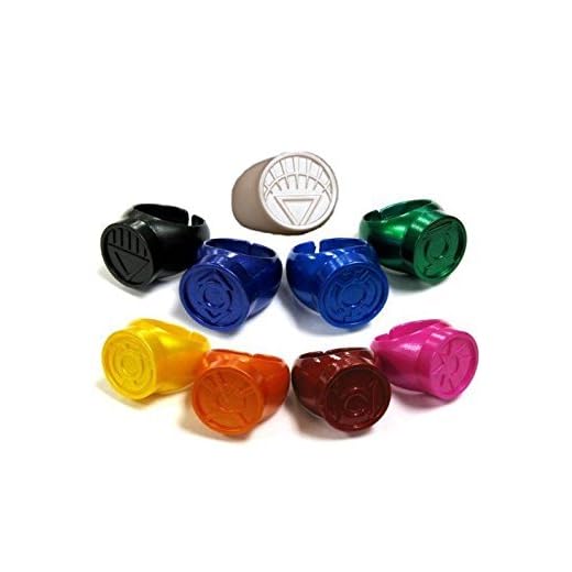 Green Lantern Blackest Night / Brightest Day Set of 9 Power Rings White/Red/Orange/Yellow/Green/Blue/Indigo/Violet/Black by DC Comics