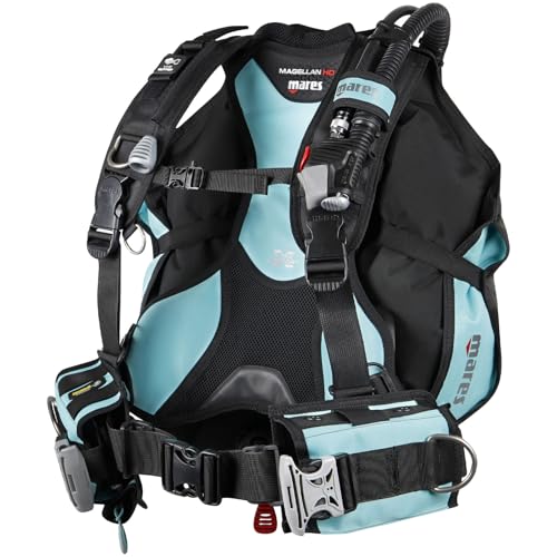 Mares Magellan HD BCD - Unisex Versatile Lightweight Foldable Backmounted Scuba Diving Jacket BCD, Black/Aqua, Large