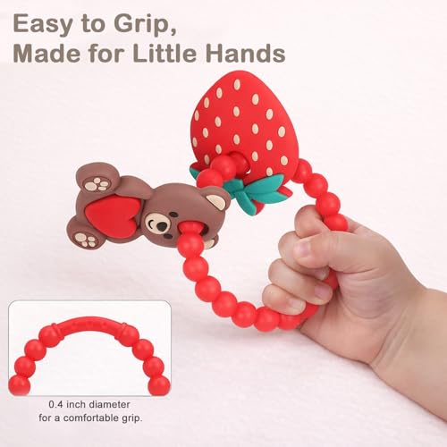 Valentine’s Baby Teething Toys, Teddy Bear & Strawberry Silicone Teether for 3–12 Months, Textured Sensory Chewing Ring for Infants & Toddlers, Baby’s First Valentine’s Day Gift for Boys and Girls - image 5