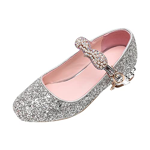 Betadog Girls Sandals Kids Glitter Bow Dress Shoes Heel Sequins Princess Sandals Toddler Flower Wedding Party Shoes (Silver-i, 13.5)