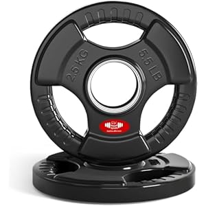 FK Sports Olympic Weight Plates with Rubber Finish – Cast Iron Core, Tri-Grip Design, 2″ Opening, Barbell Weight Set for Home & Gym Strength Training – 2.5kg, 5kg, 15kg, 20kg, 25kg Pairs