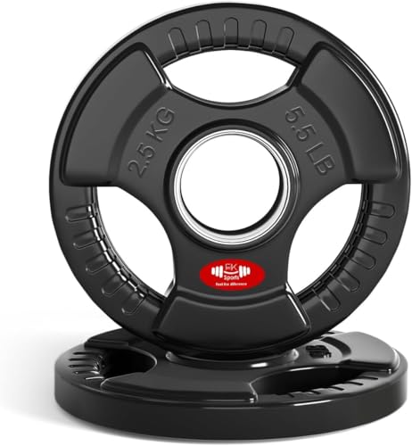 FK Sports Olympic Weight Plates with Rubber Finish – Cast Iron Core, Tri-Grip Design, 2" Opening, Barbell Weight Set for Home & Gym Strength Training – 2.5kg, 5kg, 15kg, 20kg, 25kg Pairs