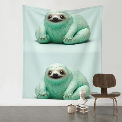 Tapisserie paresseux vert menthe pour salon zen, grand format 152x129 cm YYHWHJDE