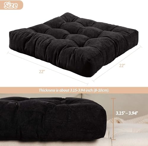 Image of Floor Pillow, Square Meditation Pillow for Seating on Floor Solid Thick Tufted Seat Cushion Meditation Cushion for Yoga Living Room Sofa Balcony Outdoor