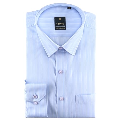 Image of 7-DAYS Men's Premium Striped Formal Shirt - Cotton Rich, Regular Fit, Full Sleeve, with Pocket, Wrinkle Resistant - Stylish Office & Everyday Wear.