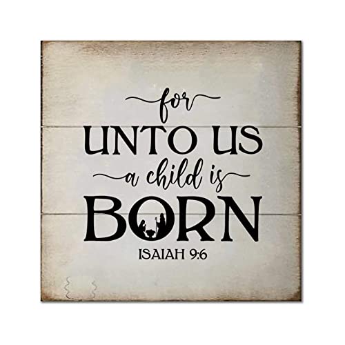 Plaque murale bois For Unto Us A Child is Born 35cm