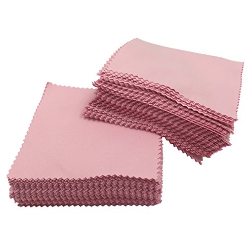 Lantee 100 Pcs Jewelry Cleaning Cloth Polishing Cloth For Sterling Silver Gold Platinum (Pink, 10Cmx10Cm) #TOP5