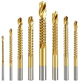 JONMON 8 Pack Titanium Coated HSS Twist Drill Bits - 3-10mm Serrated Drilling Grooving Side Cutting Drill Bit, Woodworking Hole Enlarging Tools for Wood, Plastic, Aluminum, Thin Metal