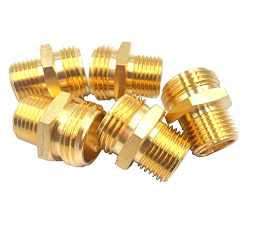 5 Pcs 3/4”GHT Male X 1/2”NPT Male Solid Brass Garden Hose Fittings Connectors Adapter,GHT To NPT Adapter Pipe Fitting Connect - Thumbnail 3