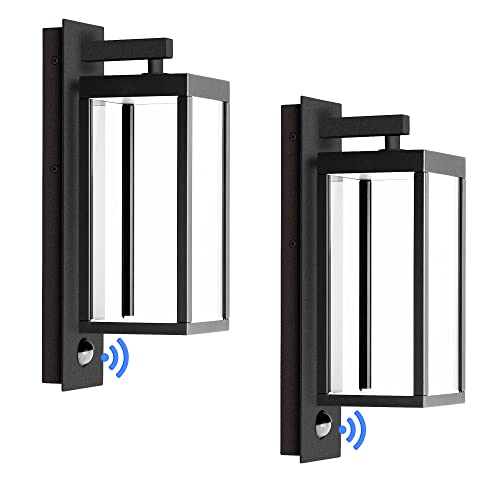 illumishin 2 Pack PIR Motion Sensor Outdoor Lights, LED Integrated Porch 750 Lumen Outside Wall Light with Clear Glass, Modern Exterior Fixture, 3000K Sconce for House Patio Garage Yard Front Door