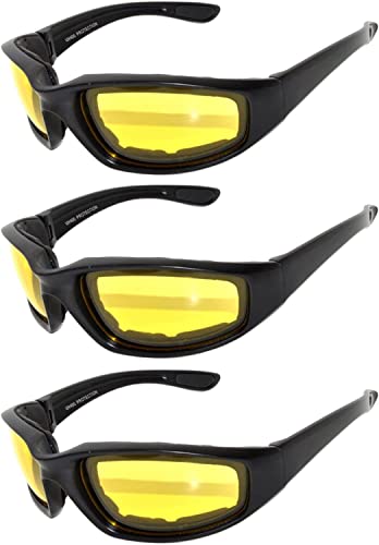 Image of OWL 3 Pack Motorcycle Riding Glasses, Padded Sport Sunglasses, Assorted Colors for Men and Women