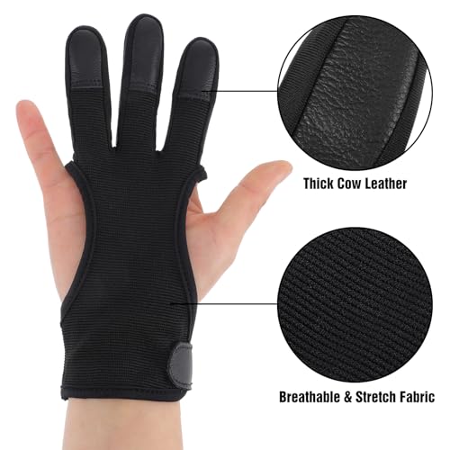 Elegaperma Archery Glove, Bogenschießhandschuh 3 Finger, Bogenschießen Handschuhe, Verstellbarer schießhandschuh bogenschießen für Jugendliche, Erwachsene und Anfänger