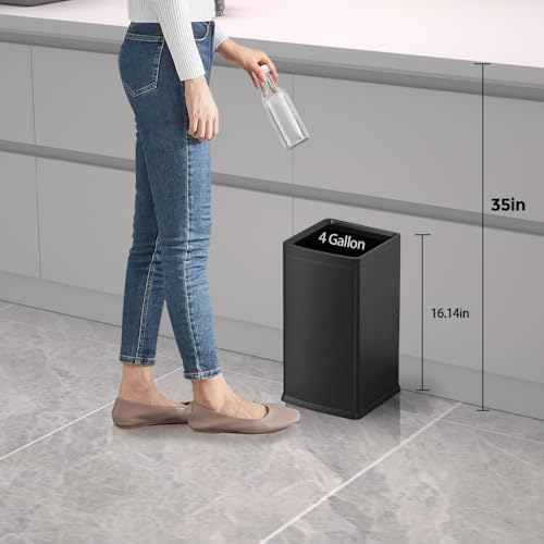 Image of 4 Gallon /15L Square Trash bin, Double Layer Bathroom Trash cans,Large Capacity,Elegant Garbage Can, for Home,Kitchen,Office,Hotel(15L Black)